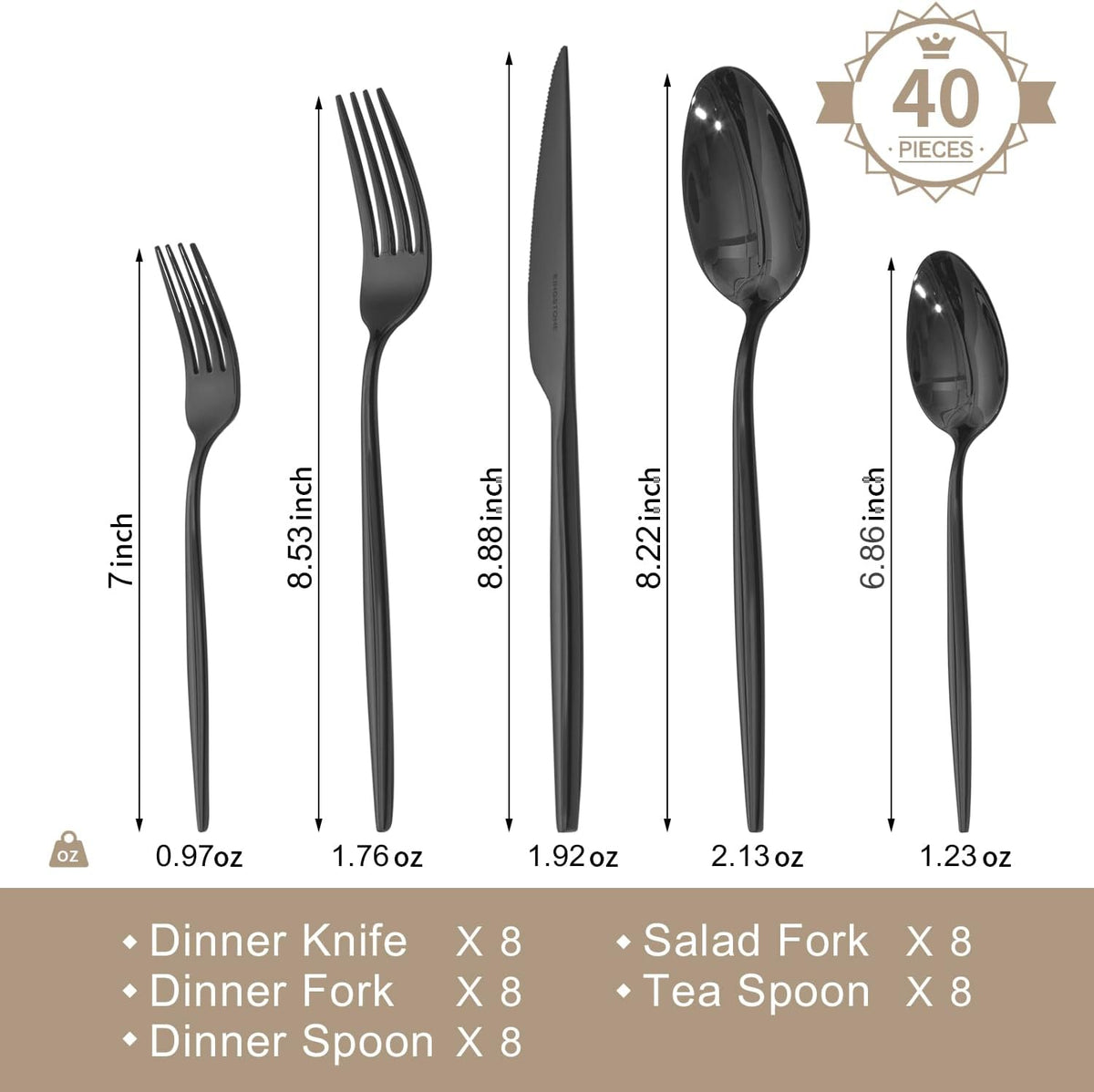 KINGSTONE Silverware Set, 40-Piece Flatware Set Cutlery Set Premium 18/10 Stainless Steel