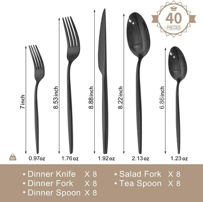 KINGSTONE Silverware Set, 40-Piece Flatware Set Cutlery Set Premium 18/10 Stainless Steel