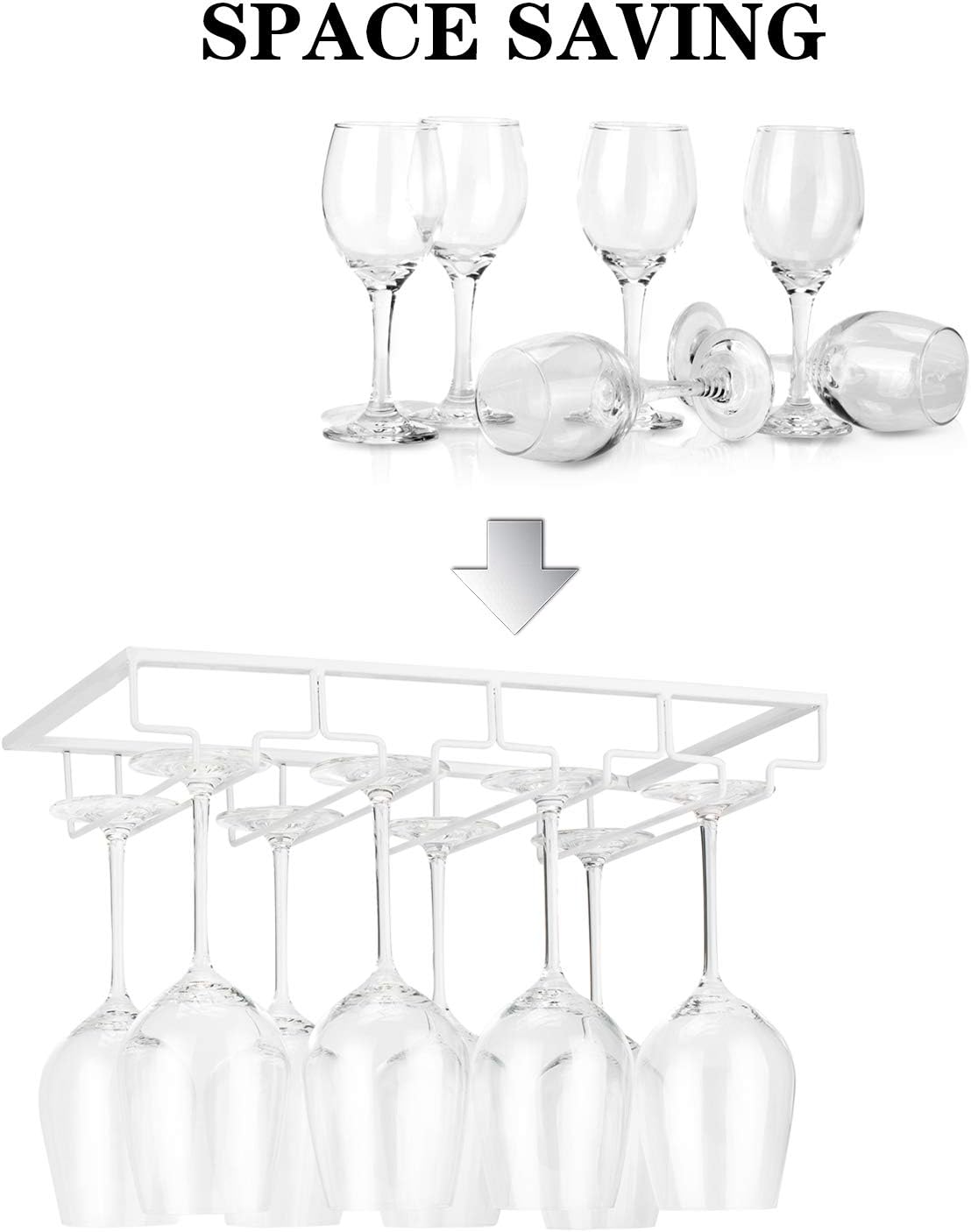 Wine Glass Rack - Under Cabinet Stemware Wine Glass Holder Glasses Storage Hanger 2 Pack Metal