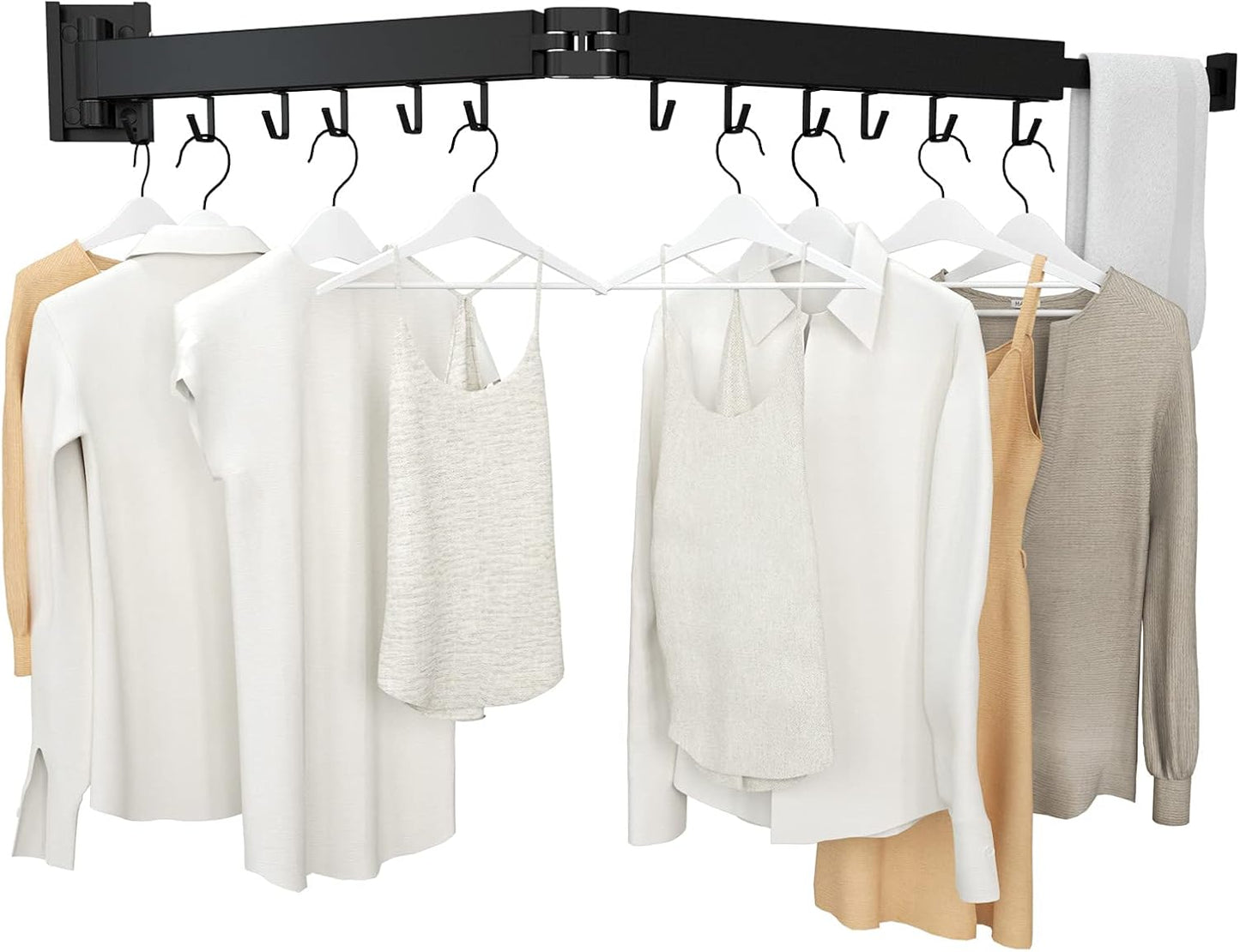 Wall Mount Clothes Drying Rack, 2-Fold Foldable & Sturdy Laundry Drying Rack Wall Mounted, [No