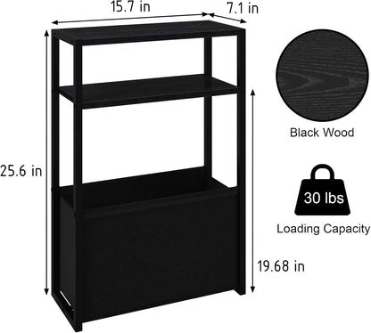 Black Side Table, Slim Side Table with Magazine Rack, Bathroom Table for Small Spaces, Narrow