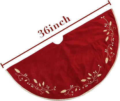 36 Inches Christmas Tree Skirt, Classical Velvet Fur Plush Red Tree Skirt, Xmas Tree Skirts for