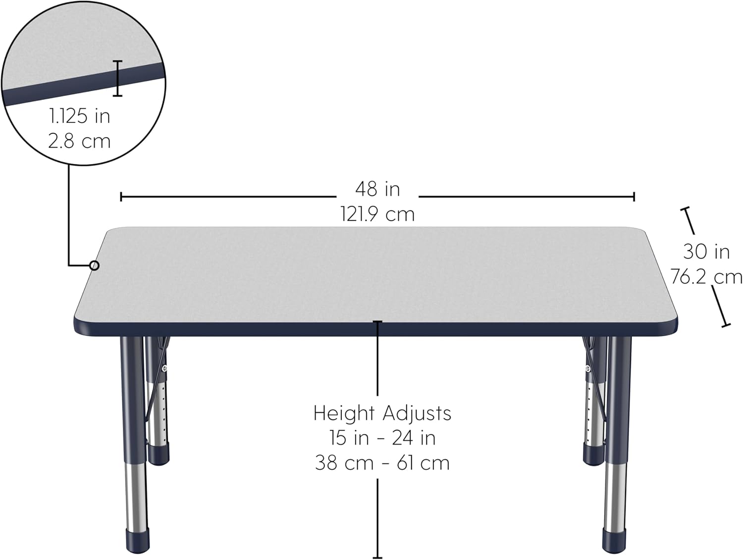 FDP Rectangle Activity School and Classroom Kids Table (30 x 48 inch), Chunky Toddler Legs