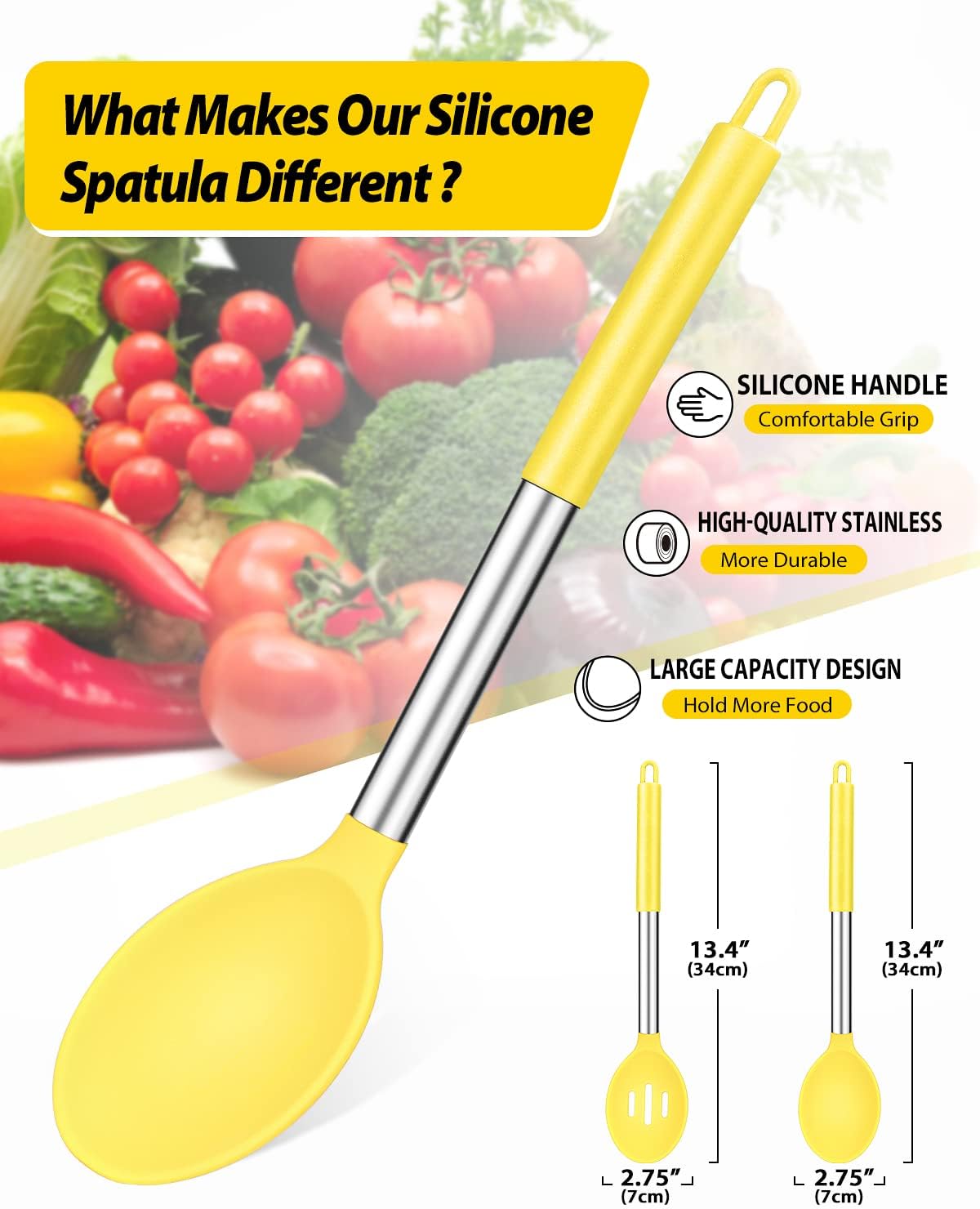 Pack of 2 Large Silicone Cooking Spoons,Non Stick Solid Basting Spoon,Heat-Resistant Kitchen