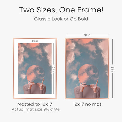 Homeforia 12x17 Picture Frame Rose Gold, High End Metal 12x17 Poster Frames with Mat 10x15 Photo