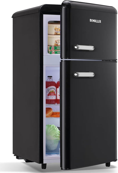 Mini Fridge Dual Door Refrigerator with Freezer, 3.5 Cu.Ft Compact Refrigerator with Handle