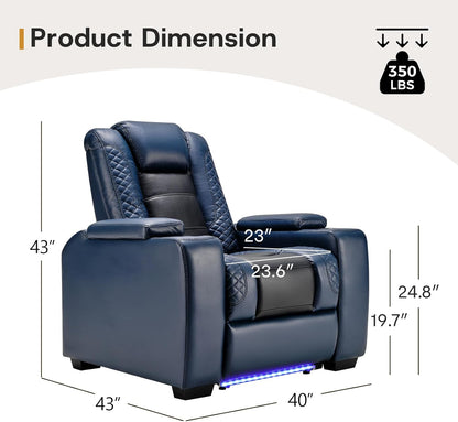 ANJ Power Home Theater Seating, PU Leather Electric Recliner Chair with Powered Headrest, Dual