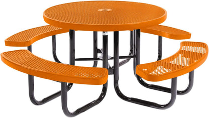 Heavy-Duty Portable Outdoor Picnic Table with Umbrella Hole, Expanded Metal Commercial-Grade Patio