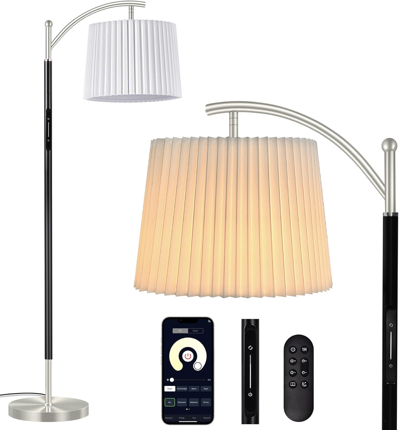 Floor Lamp, LED Floor Lamp with APP & Remote & Touch Control, Stepless Color Temperatures and