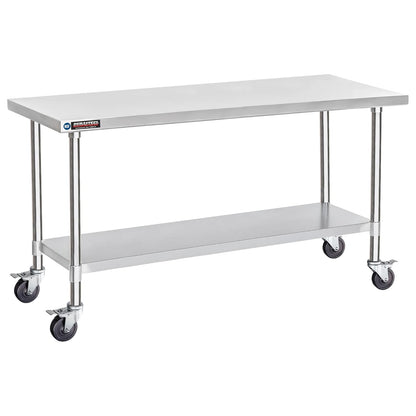 DuraSteel 30x72 NSF Stainless Steel Cart - Heavy Duty Food Prep Table with Undershelf - Rolling