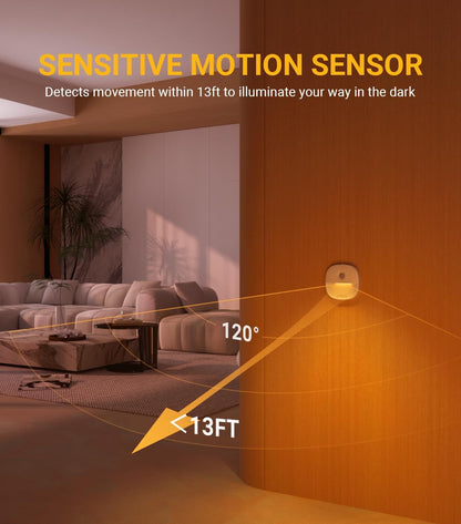 Lyridz Rechargeable Battery Night Light with Motion Sensor, Dimmable Amber Nightlights for