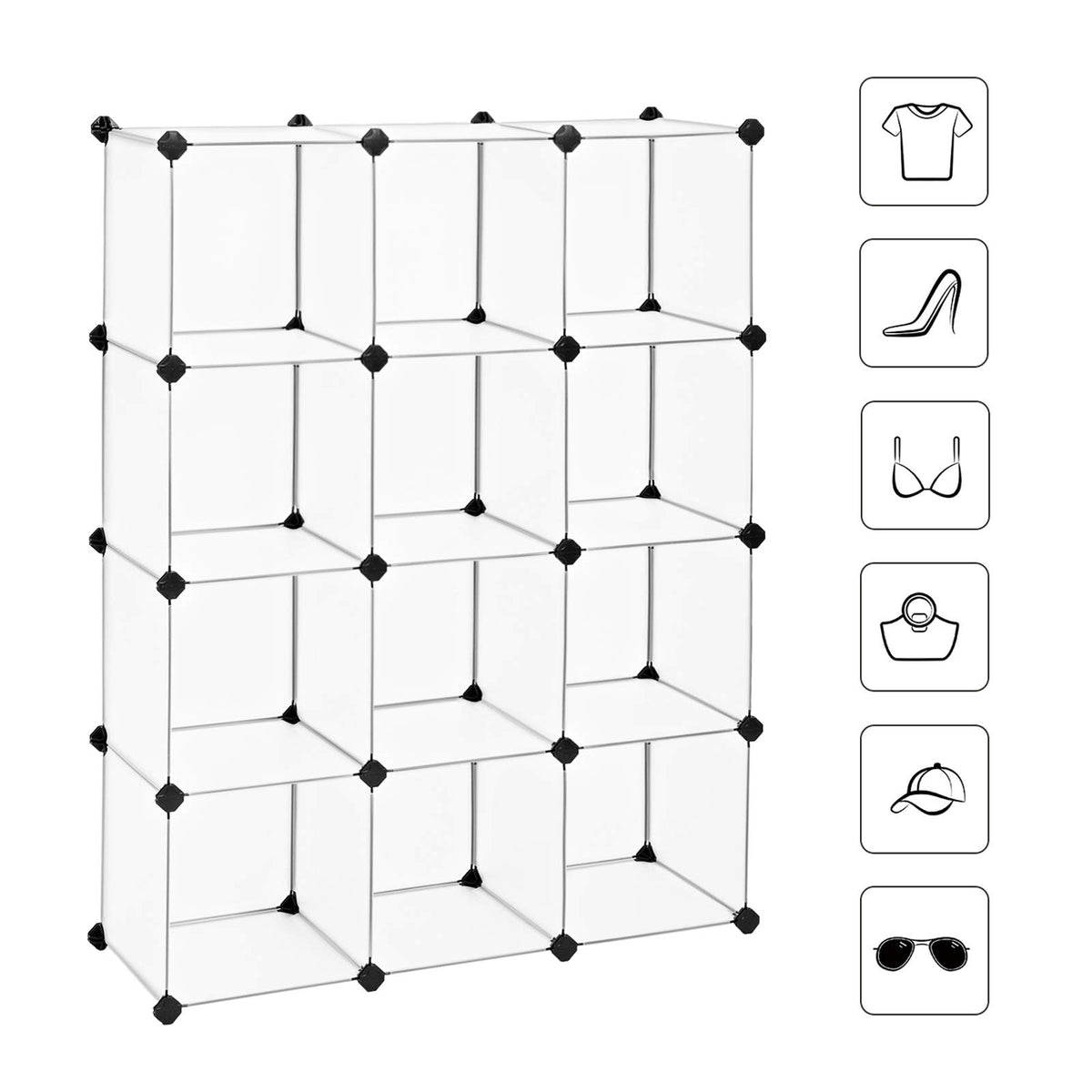 SONGMICS Cube Storage Organizer, Set of 12 Plastic Cubes, Book Shelf, Closet Organizers and