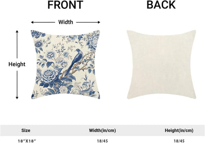 CXMEIFLY Spring Floral Pillow Covers 18 x 18 Inch Set of 2 for Chinoiserie Flowers Bird Decor Throw