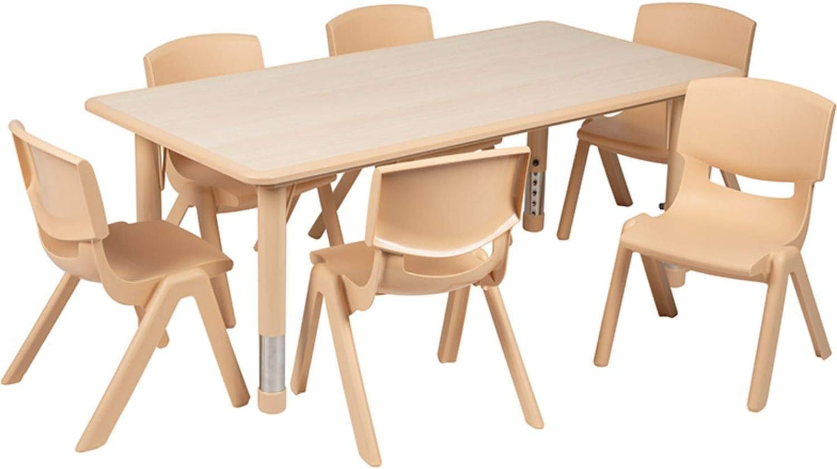 Flash Furniture Emmy Adjustable Classroom Activity Table with 6 Stackable Chairs, Plastic Activity