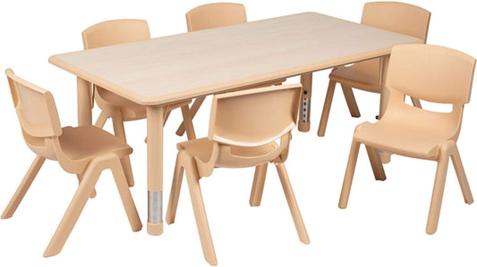 Flash Furniture Emmy Adjustable Classroom Activity Table with 6 Stackable Chairs, Plastic Activity
