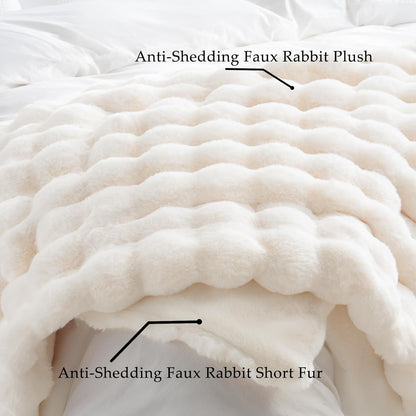 BENVWE Faux Fur Throw Blanket for Couch - Cozy Plush Fluffy Soft Thick Bubble Blanket for Living