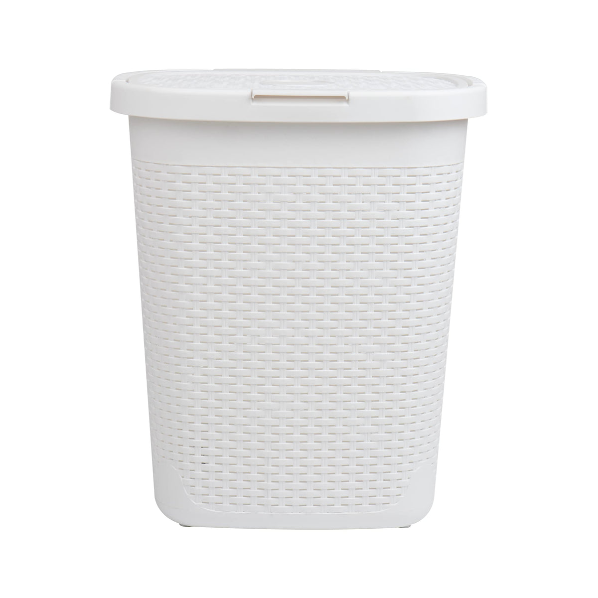 Mind Reader Slim Laundry Hamper with Lid, 50L Clothes Basket, Premium Wicker Design, Plastic, White