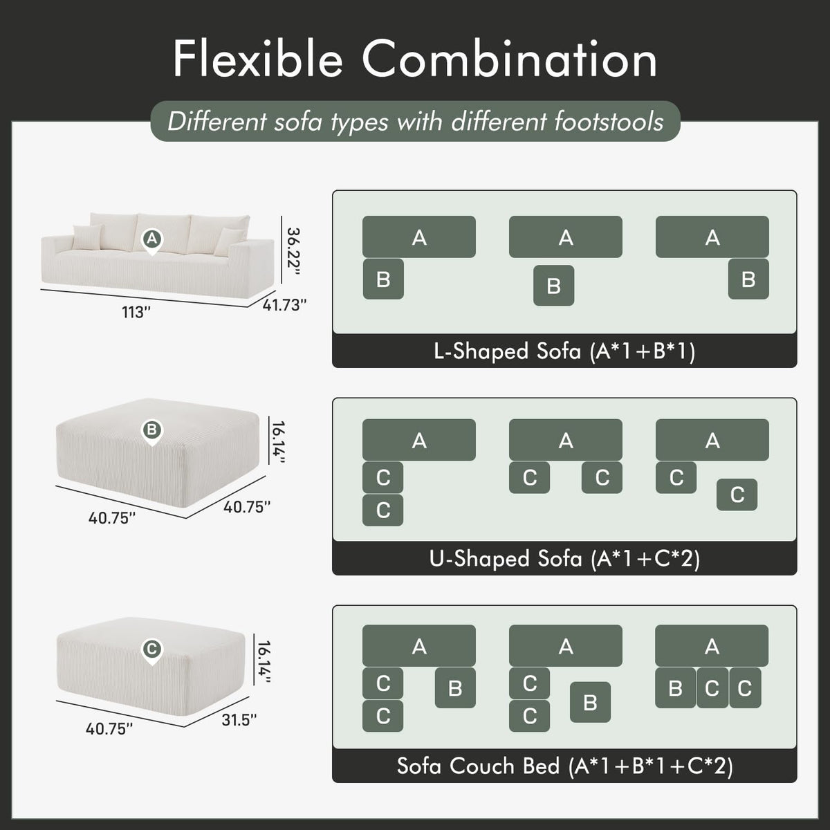 Boneless Cloud Couch Sofa for Living Room, 112" 3 Seater Beige Modern Lounge Sleeper Couch, No