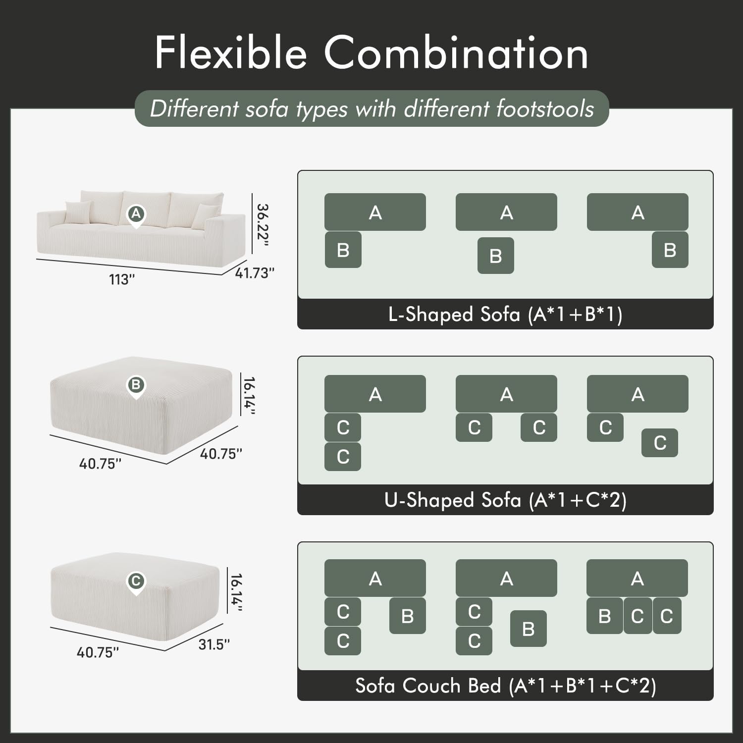 Boneless Sectional Cloud Couch Sofa for Living Room, 112" L-Shaped Modular Modern Lounge Sleeper