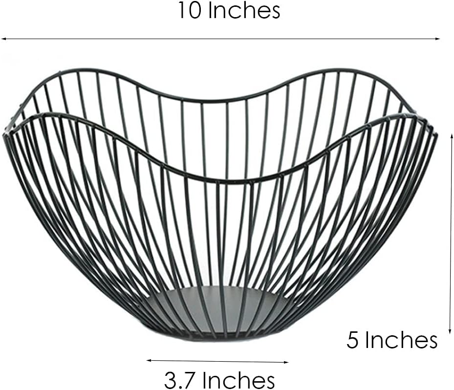 Fruit Basket for Kitchen Counter, 10 Inches Mordern Black Metal Wire Produce Bowl for Fruit