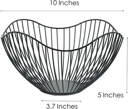 Fruit Basket for Kitchen Counter, 10 Inches Mordern Black Metal Wire Produce Bowl for Fruit