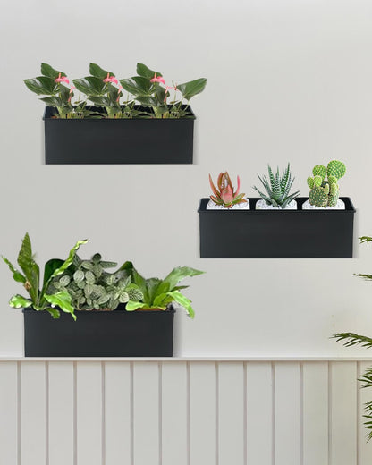 vensovo Metal Wall Hanging Planter Boxes – 12" Rectangle Flower Pots, 3 Pack with Drainage, Durable