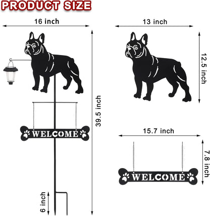 BAYN Solar French Bulldog Silhouette Dog Breed Welcome Sign with a Lantern Outdoor Decorative