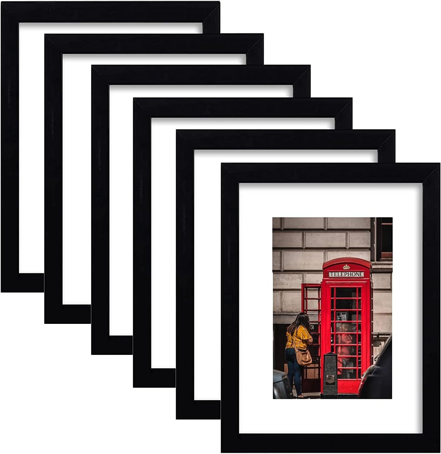 8x10 Picture Frame Set of 6, Display Pictures 5x7 with Mat or 8x10 Without Mat for Wall Mounting or