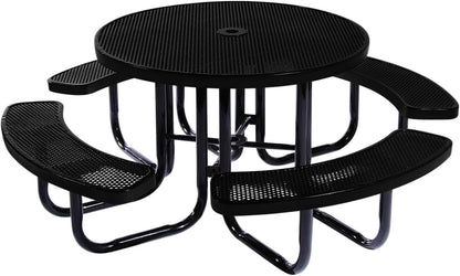 Heavy-Duty Portable Outdoor Picnic Table with Umbrella Hole, Punched Steel Commercial-Grade Patio