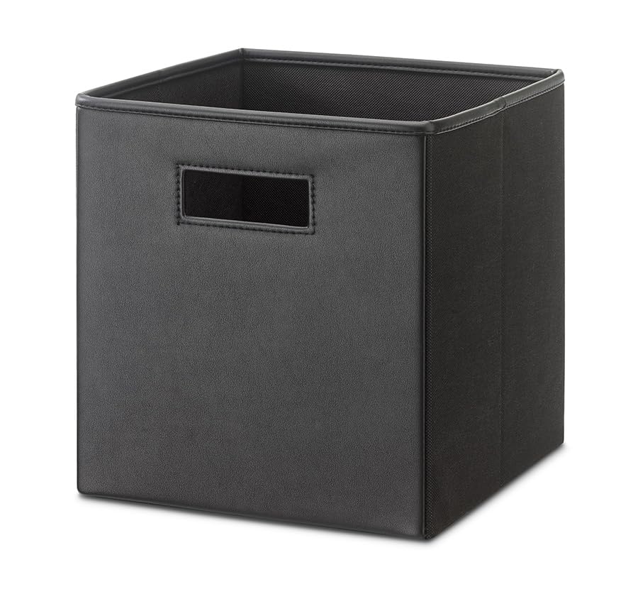 Whitmor 6 Pack 12 Inch Black Foldable Diamond-Patterned Faux Leather Storage Cube Bins with Handles