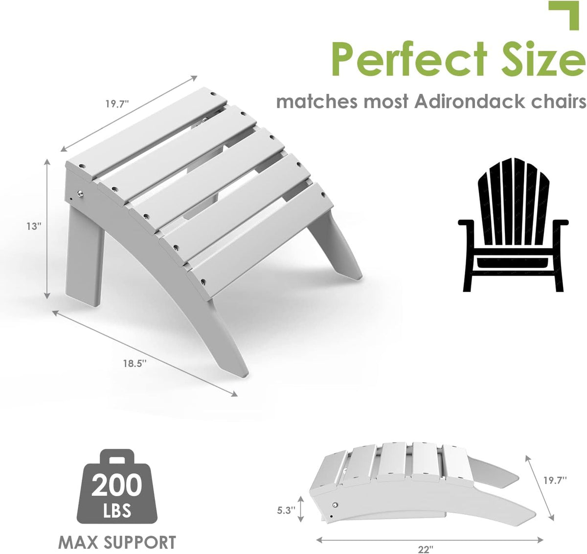 GREENVINES Adirondack-Ottoman | Set of 2 | HDPE Plastic | Outdoor Footrest | All Weather | Foot