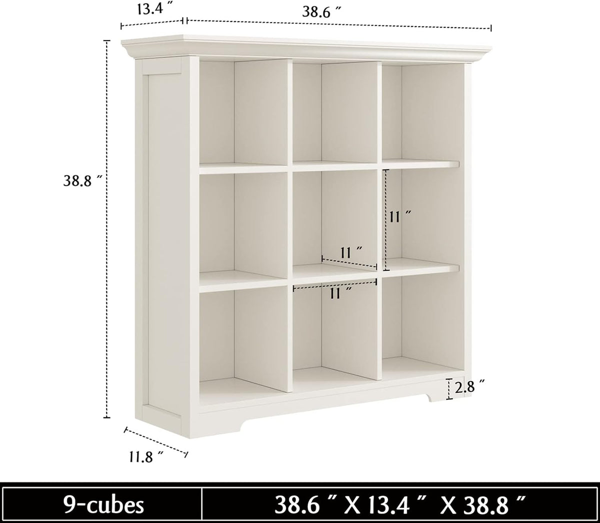 Wooden Cube Shelf Bookcase - Modern 3 Tiers Floorstanding Open Bookshelf with Base for Home and