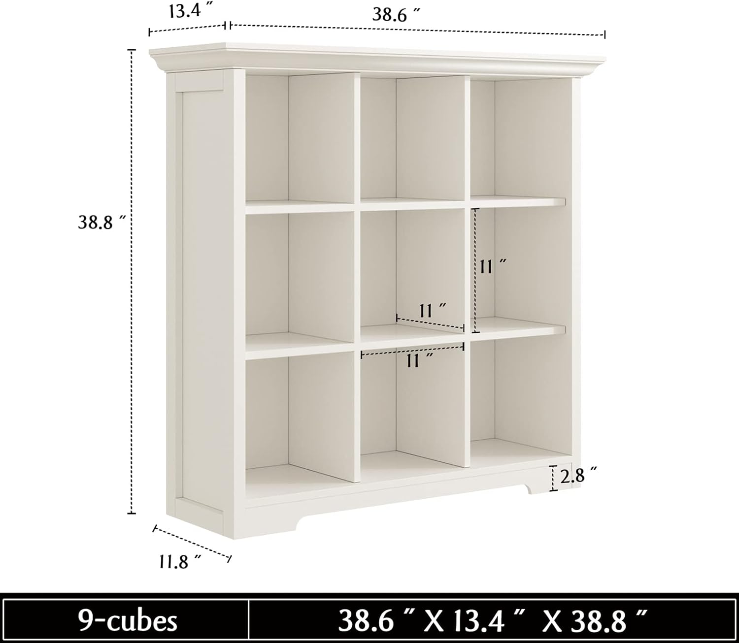 Wooden Cube Shelf Bookcase - Modern 3 Tiers Floorstanding Open Bookshelf with Base for Home and