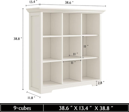 Wooden Cube Shelf Bookcase - Modern 3 Tiers Floorstanding Open Bookshelf with Base for Home and