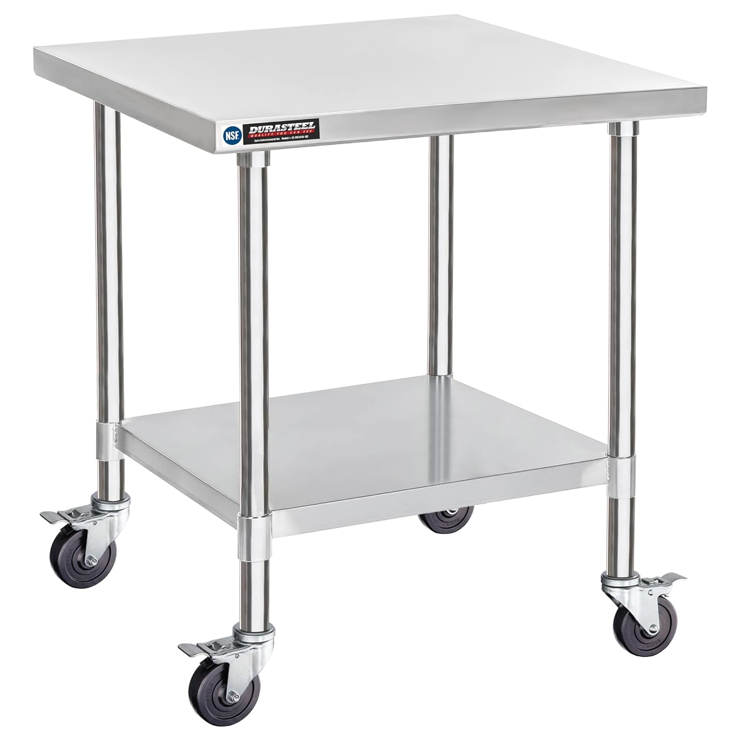 DuraSteel 30x30 NSF Stainless Steel Cart - Heavy Duty Rolling Food Prep Table with Undershelf