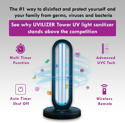 Tower - UV Light Sanitizer & Ultraviolet Lamp with Remote Control (UV-C Cleaner for Home, Room