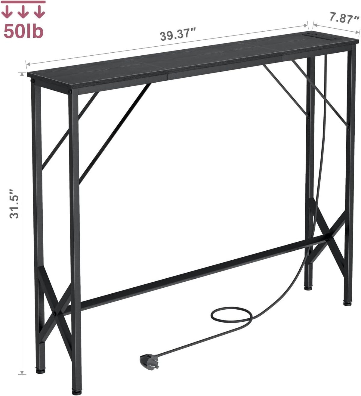 39.4" Console Table, Skinny Entryway Table with Fast-Charging Station, Narrow Long Sofa Table
