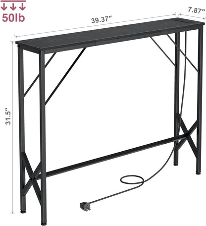 39.4" Console Table, Skinny Entryway Table with Fast-Charging Station, Narrow Long Sofa Table