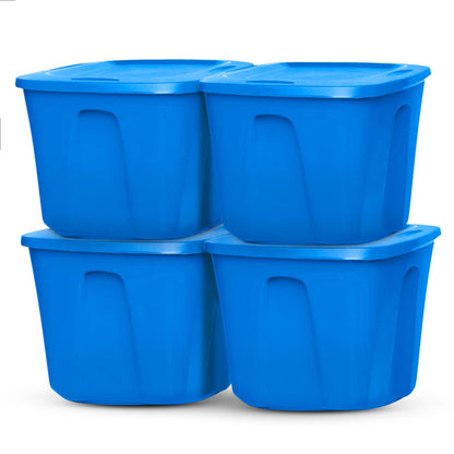 HOMZ 4-Pack Durable Molded Bin, Plastic Storage Containers w/Lids, 18 Gallon, Blue - Stackable