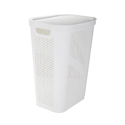 Mind Reader 60L Slim Laundry Hamper, Clothes Basket, Lid, Ventilated, Plastic, Set of 2, White