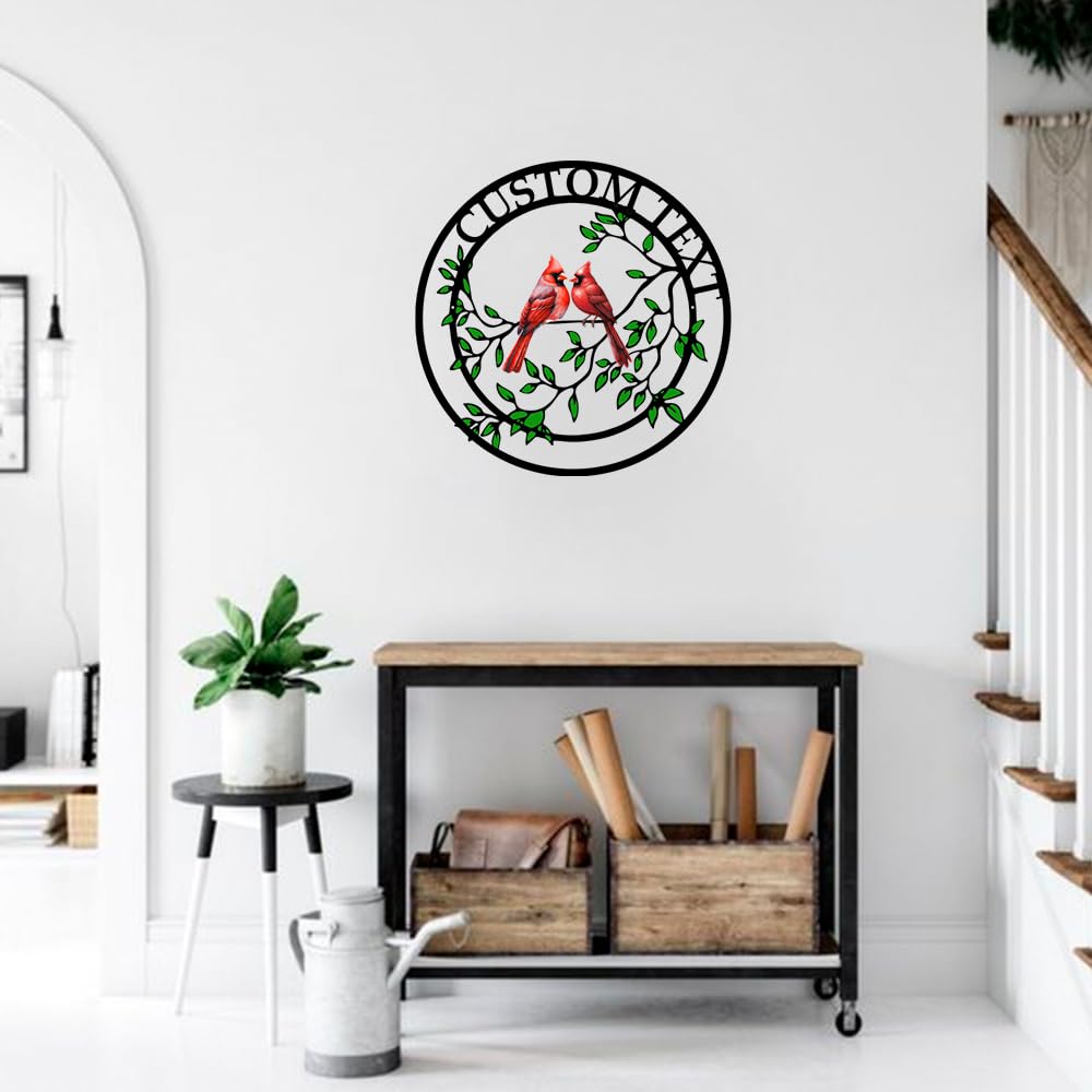 Personalized Name Garden Cardinal Metal Signs, Custom Family Name Outdoor Indoor Wall Decorations