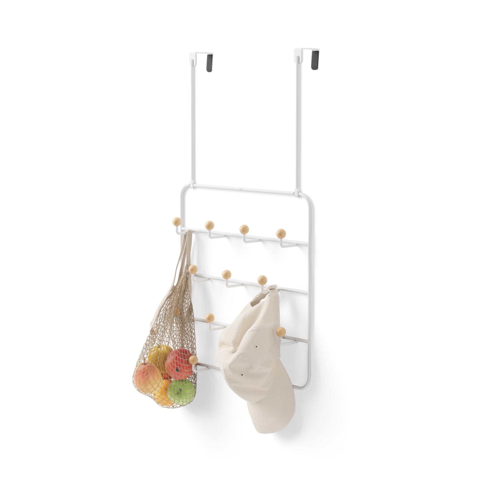 Umbra Estique Coat Rack, Over the Door Wall Hooks, 14 Hook, White/Natural