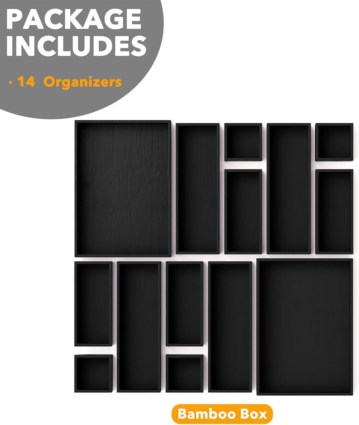 SpaceAid 14-Piece Bamboo Drawer Organizer Storage Boxes Set, Wood Tray Junk Drawer Organizers
