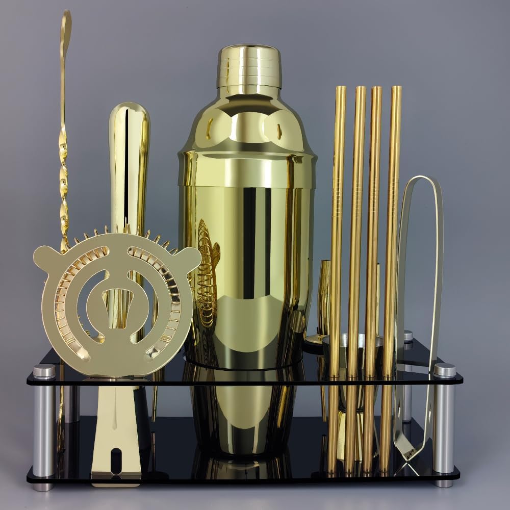 14-Piece Cocktail Shaker Set Bartender Kit with Black Stand, Bar Tool Set for Drink Mixing