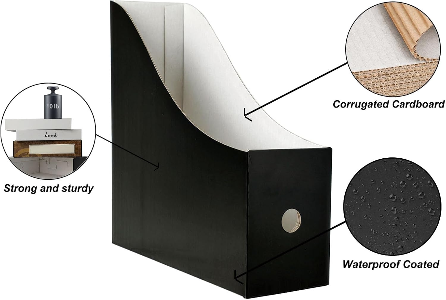 24 Pack Black Cardboard Magazine Holder, Sturdy Book Bins for Classroom Library, 10.6'' ×10.2''