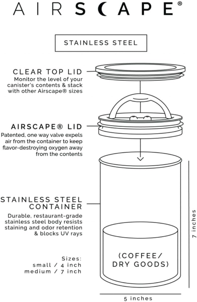 AirScape Planetary Design Stainless Steel Coffee Canister | Food Storage Container | US Patented