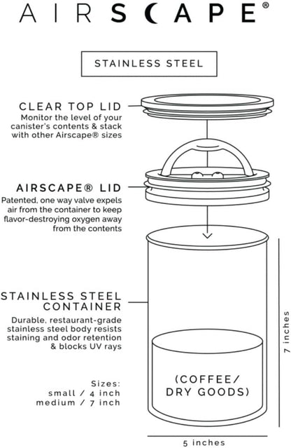 AirScape Planetary Design Stainless Steel Coffee Canister | Food Storage Container | US Patented