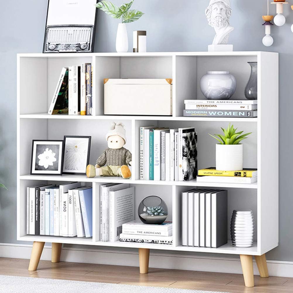 IOTXY Wooden Open Shelf Bookcase - 3-Tier Floor Standing Display Cabinet Rack with Legs, 8 Cubes