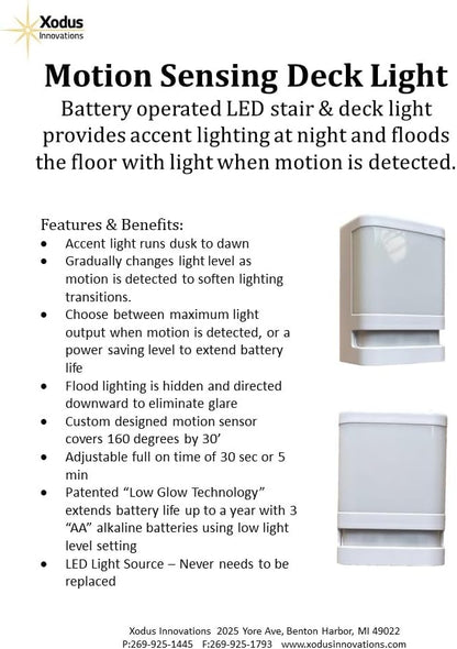 BL625-3 Motion Sensing Stair and Deck Light, LED, Battery Operated, Dusk to Dawn Sensor, 30 Seconds