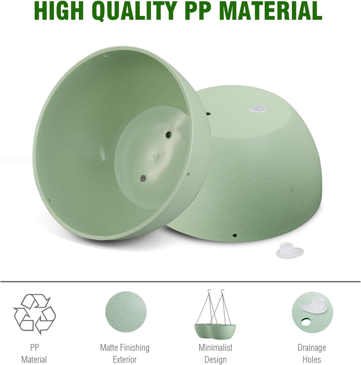 10 inch Hanging Planters for Outdoor Indoor Plants with Drainage Holes and Chain, 2 Pack Round